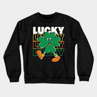 Funny Clover Leaf Character| St. Patrick Lucky Clover Leaf Mascot Crewneck Sweatshirt